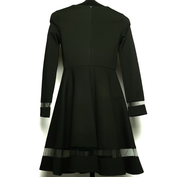 LULU'S Fit & Flare Longsleeved Cutout Mesh Cuff & Hemline Dress Blk XS - Picture 4 of 9